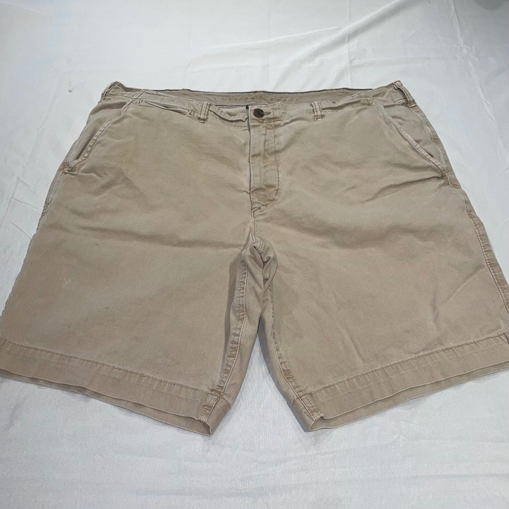 American Eagle Next Level Flex Khaki Chino Shorts Mens 42 Tan Stretch Flat Front